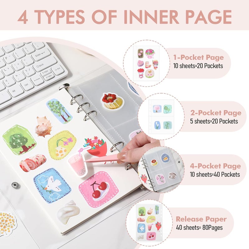 ForraFun 40 Sheets Blank Release Paper Binder Refills Double-sided Reusable Sticker Paper 20 Sheets A5 6 Ring Organizer Binder Refills with Spatula and Tweezers for A5 6 Ring Sticker Storage Organizer Book - Image 3